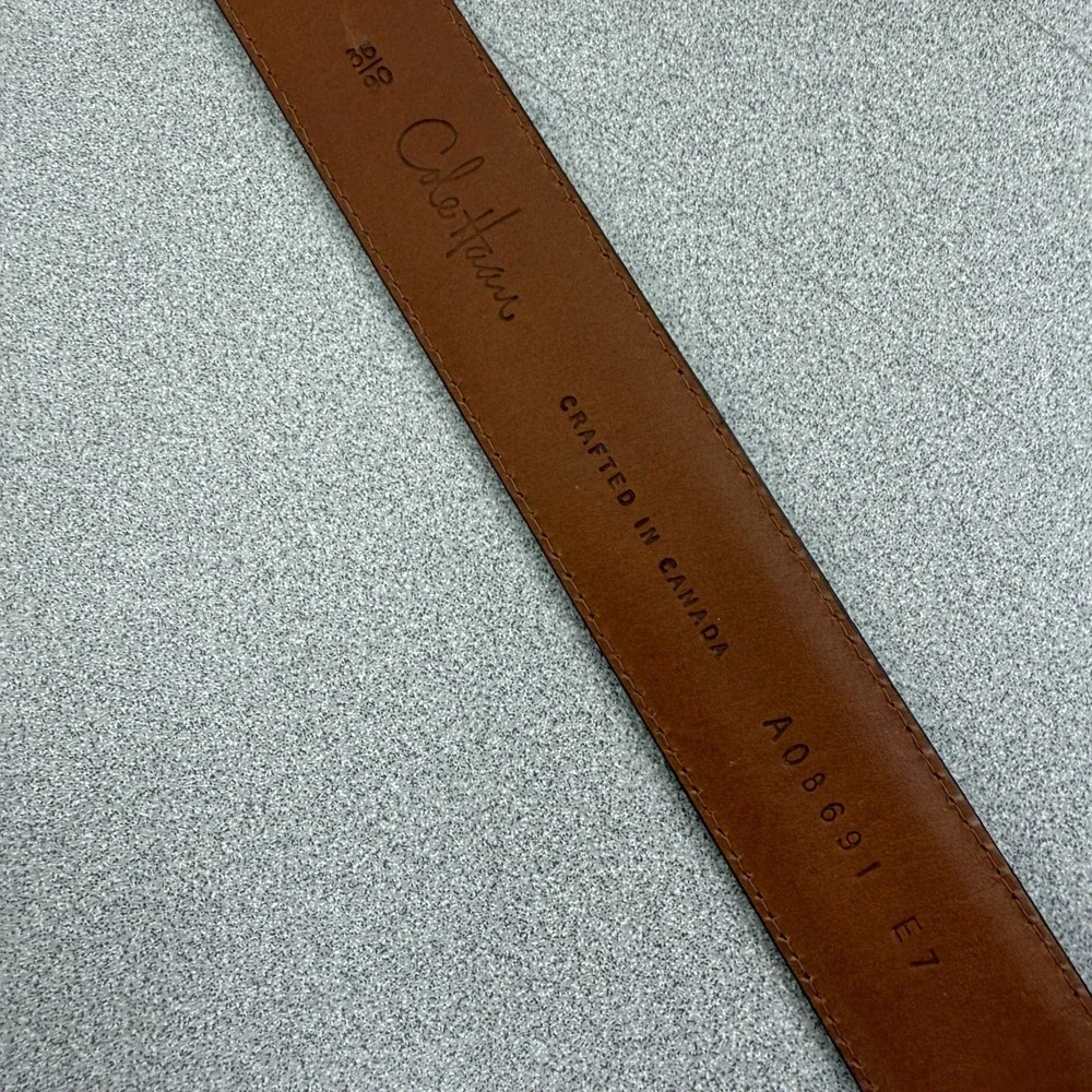 Cole Haan Brown Leather Belt Size 36 Silver Buckle Stitched Classic Casual 1.25